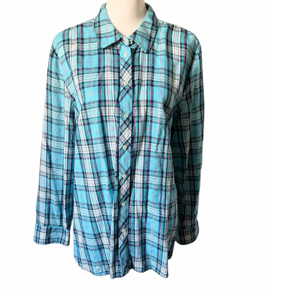 Talbots Button down Blue Pink White XL